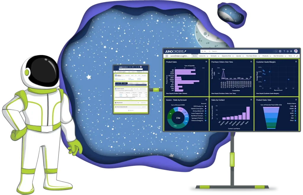salesforce cpq orders banner with an astronaut and a screen with the app's functions