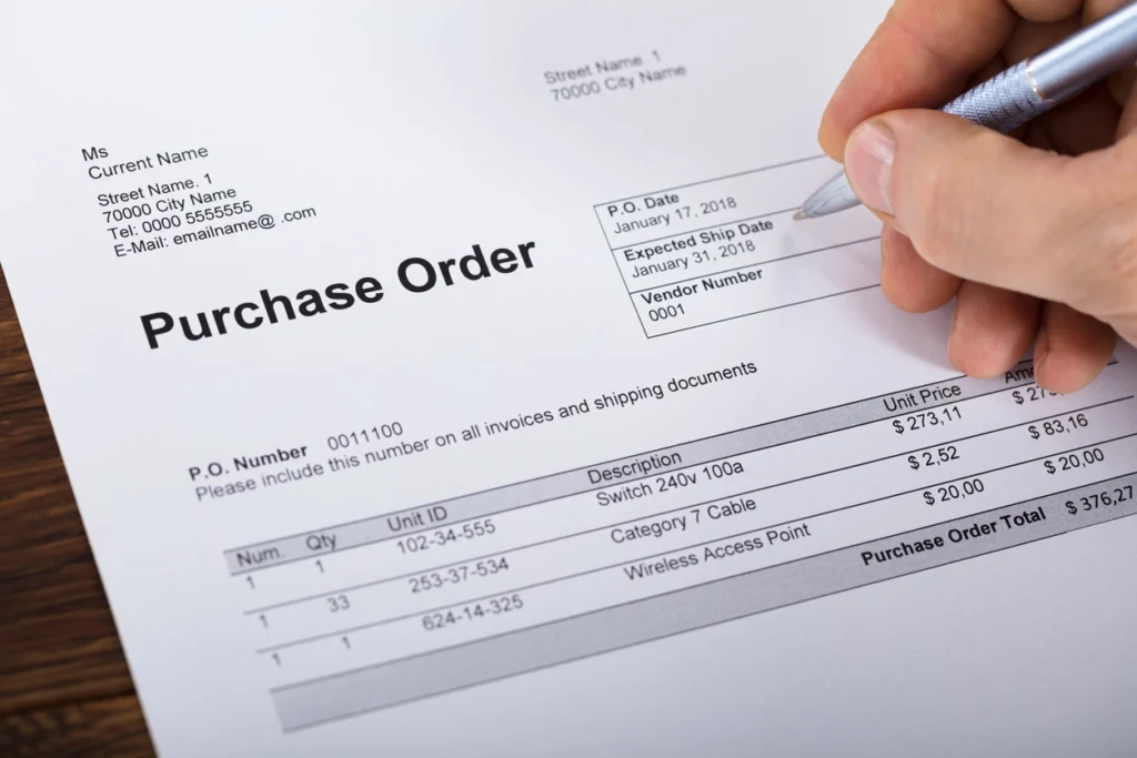 a sample of a purchase order
